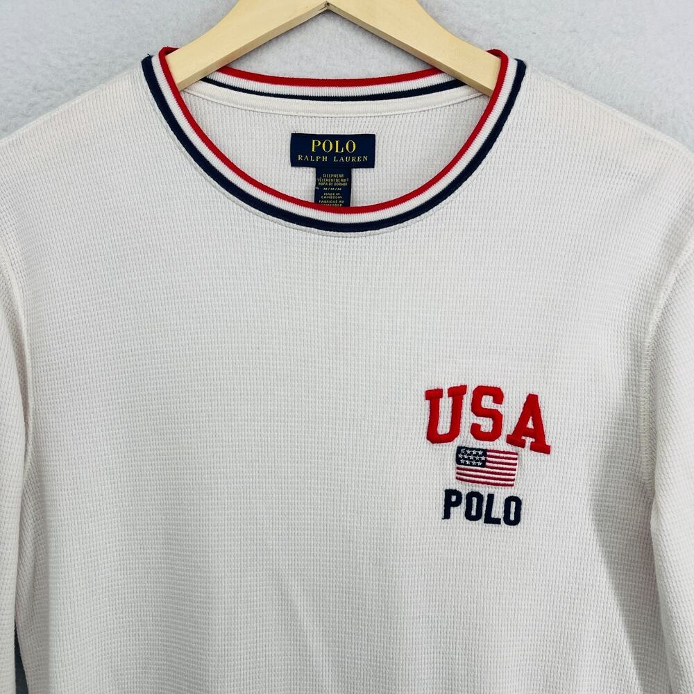 POLO RALPH LAUREN Shirt Mens M TEAM USA Sleepwear Thermal Waffle Lounge White